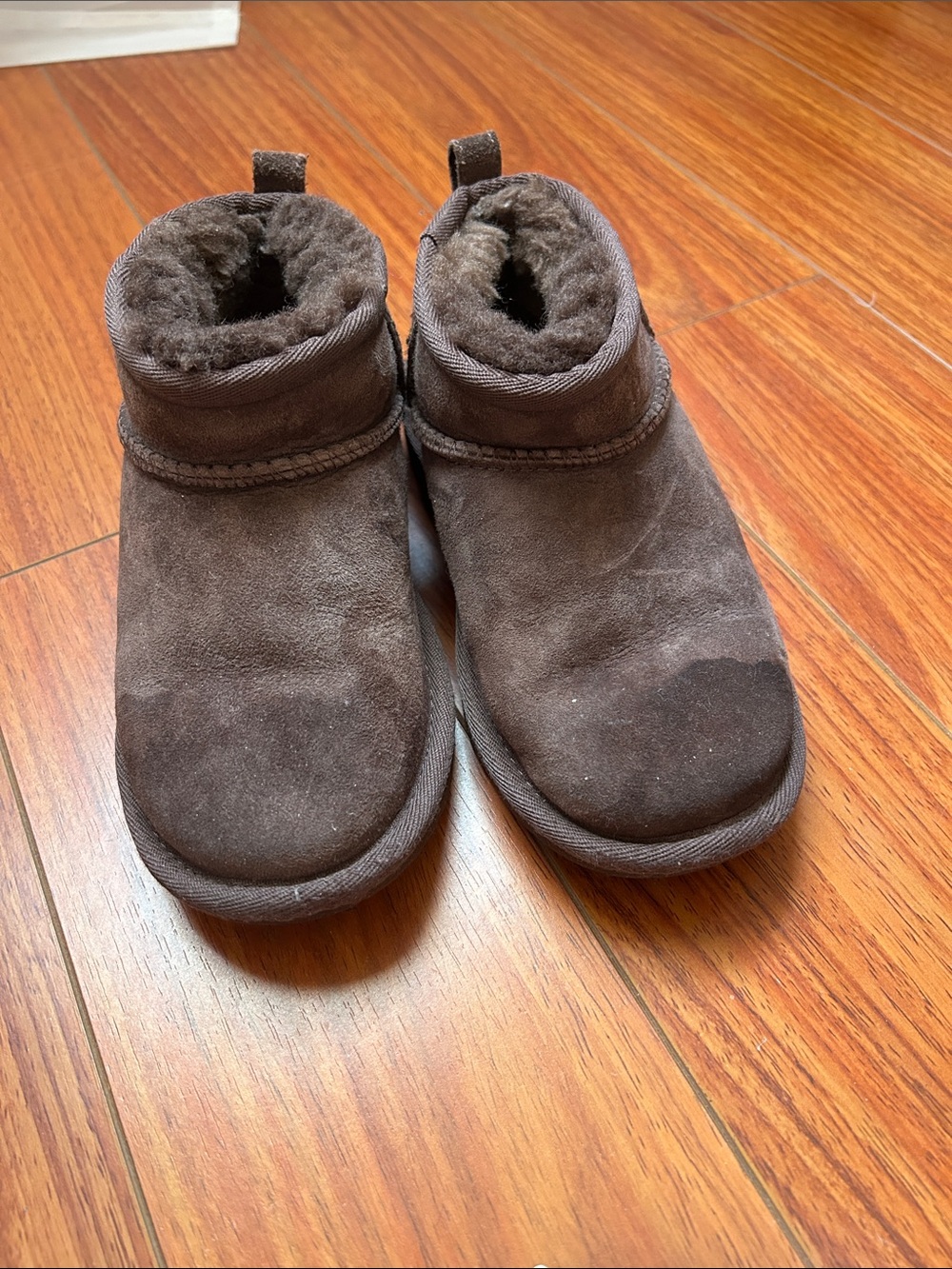 UGG Kids Chocolate Suede Slip-On Shearling Booties